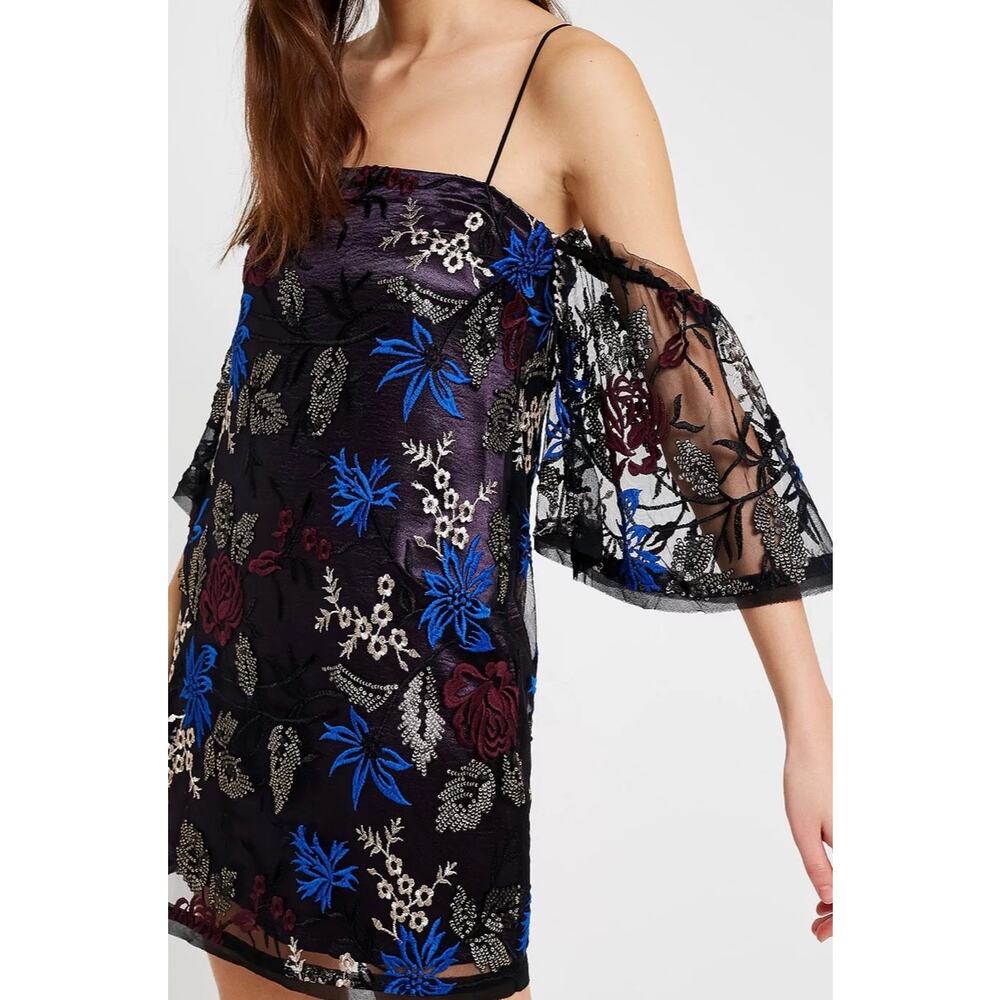 Urban Outfitters Linda Off-The-Shoulder Embroidered Mini Dress Black/Blue Size M